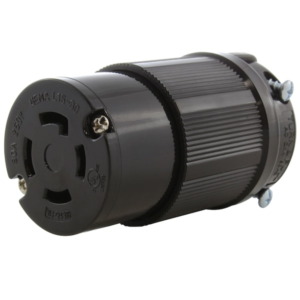 Ac Works Locking Connector, L15-30R, 30 A, 250V AC, Three Phase, Black ASL1530R-BK - main